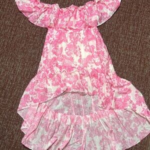 LoveShackFancy Alexia High-Low dress pink gem toile cotton/silk women’s small